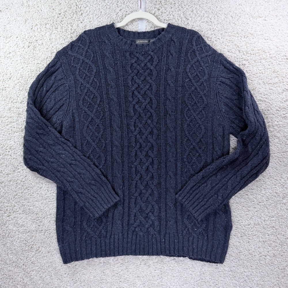 St. John's Bay Sweater Mens XL Navy Blue Silk Blend Cable Knit Pullover XL